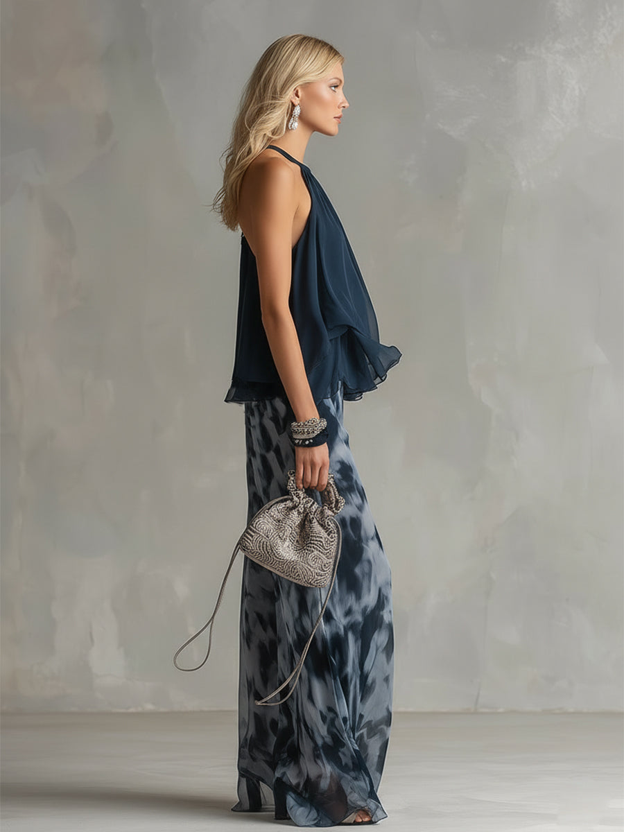 Adéla™ | Elegantní lehký set s tekutým topem a širokými kalhoty
