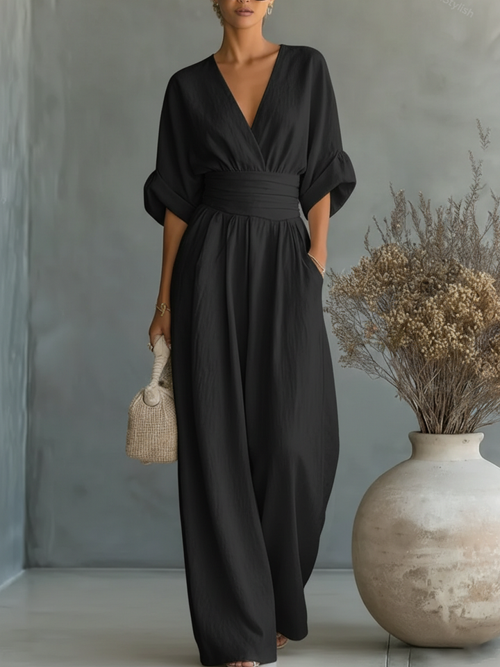 Gabriela™ | Elegantní dlouhý overal s vysokým pasem