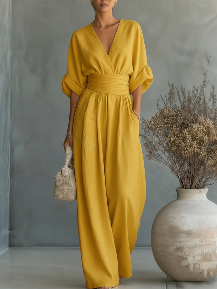 Gabriela™ | Elegantní dlouhý overal s vysokým pasem