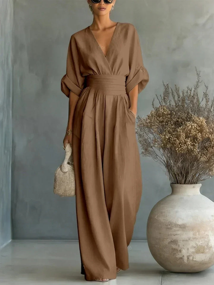 Gabriela™ | Elegantní dlouhý overal s vysokým pasem