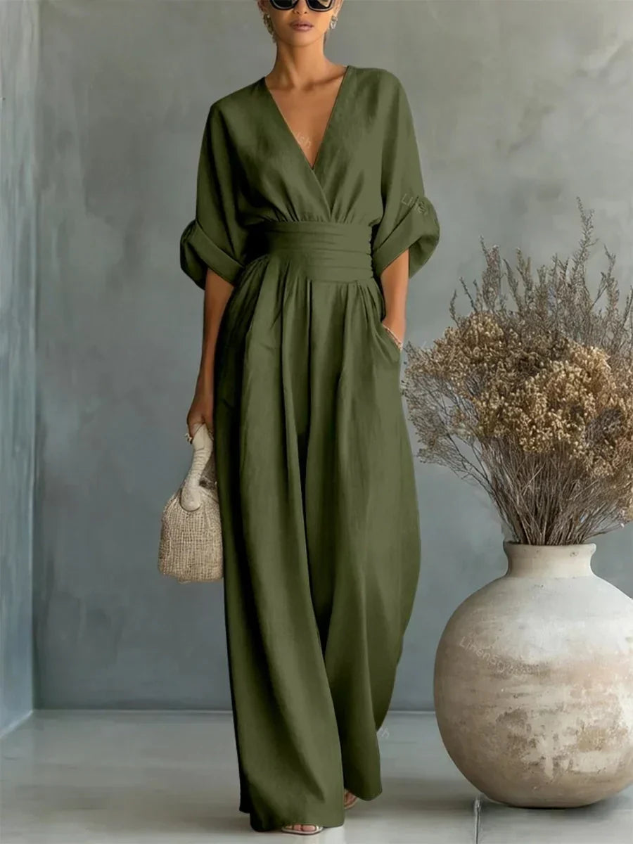 Gabriela™ | Elegantní dlouhý overal s vysokým pasem